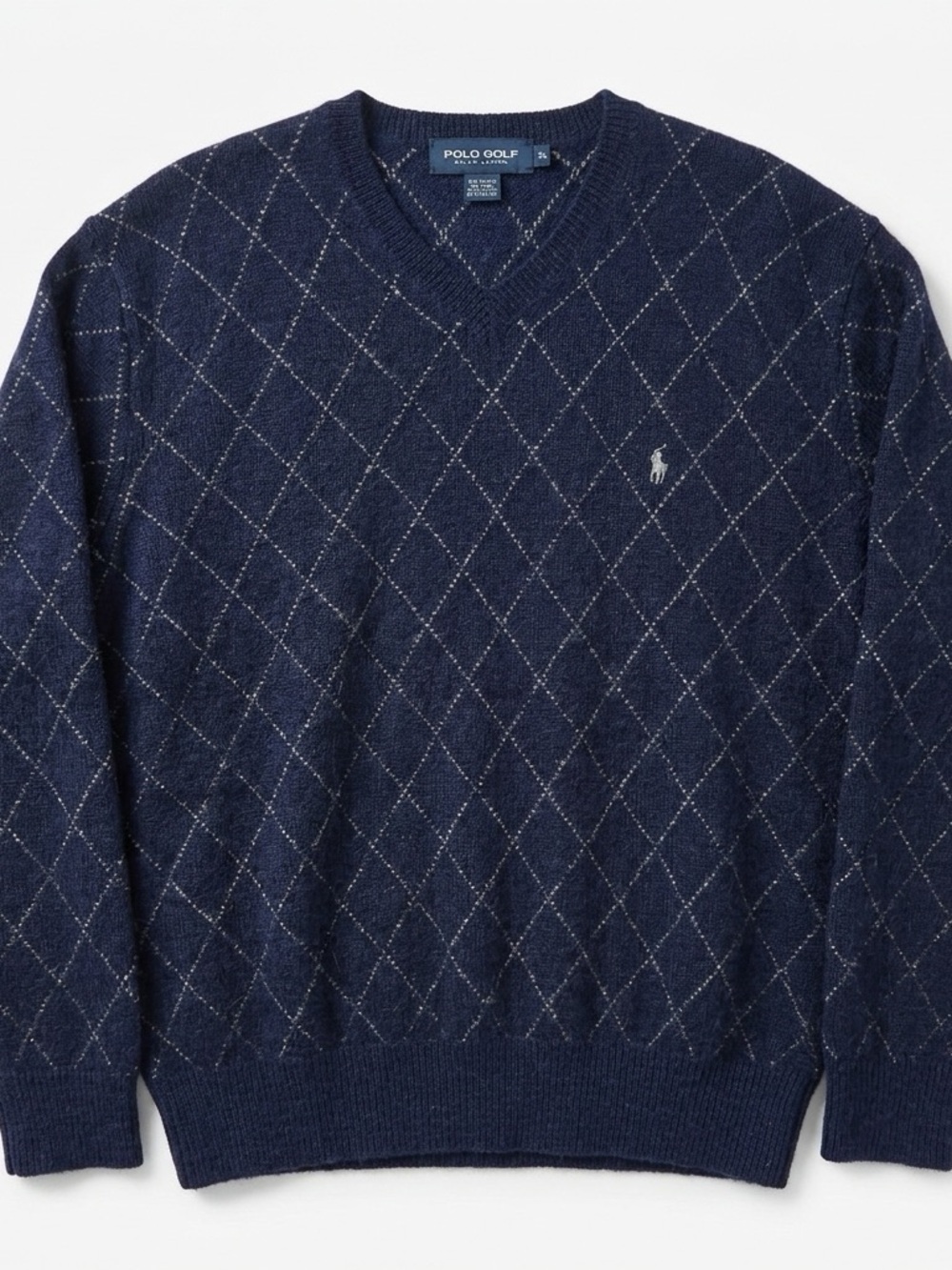 Ralph Lauren Navy Diamond-Pattern V-Neck Sweater
